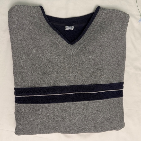 VINTAGE GAP fleece v-neck longsleeve striped sweatshirt - Picture 2 of 8